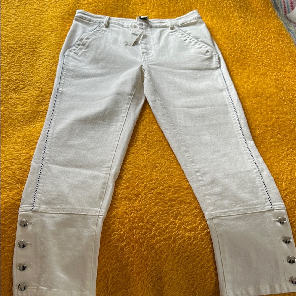 Anthropologie  Maeve White Straight Leg Jeans with Unique Design